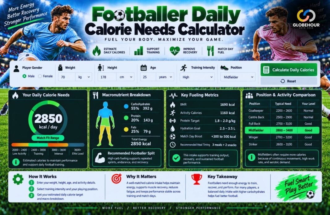 Footballer Daily Calorie Needs Calculator Footballer Daily Calorie Needs Calculator
